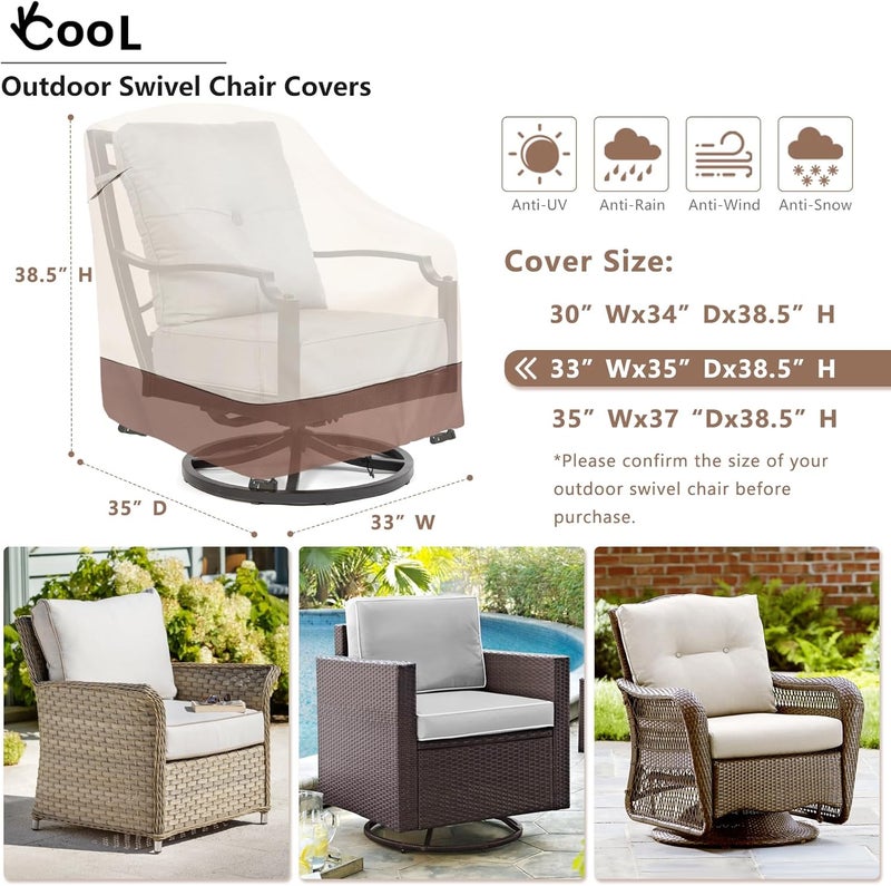 okcool Outdoor Swivel Chair Cover 2 Pack,Outdoor Furniture Patio Chair Covers Waterproof Clearance,(33"W x 35"D x 38.5"H) Outdoor Lawn Patio Furniture Covers,Beige & Brown - Image 2
